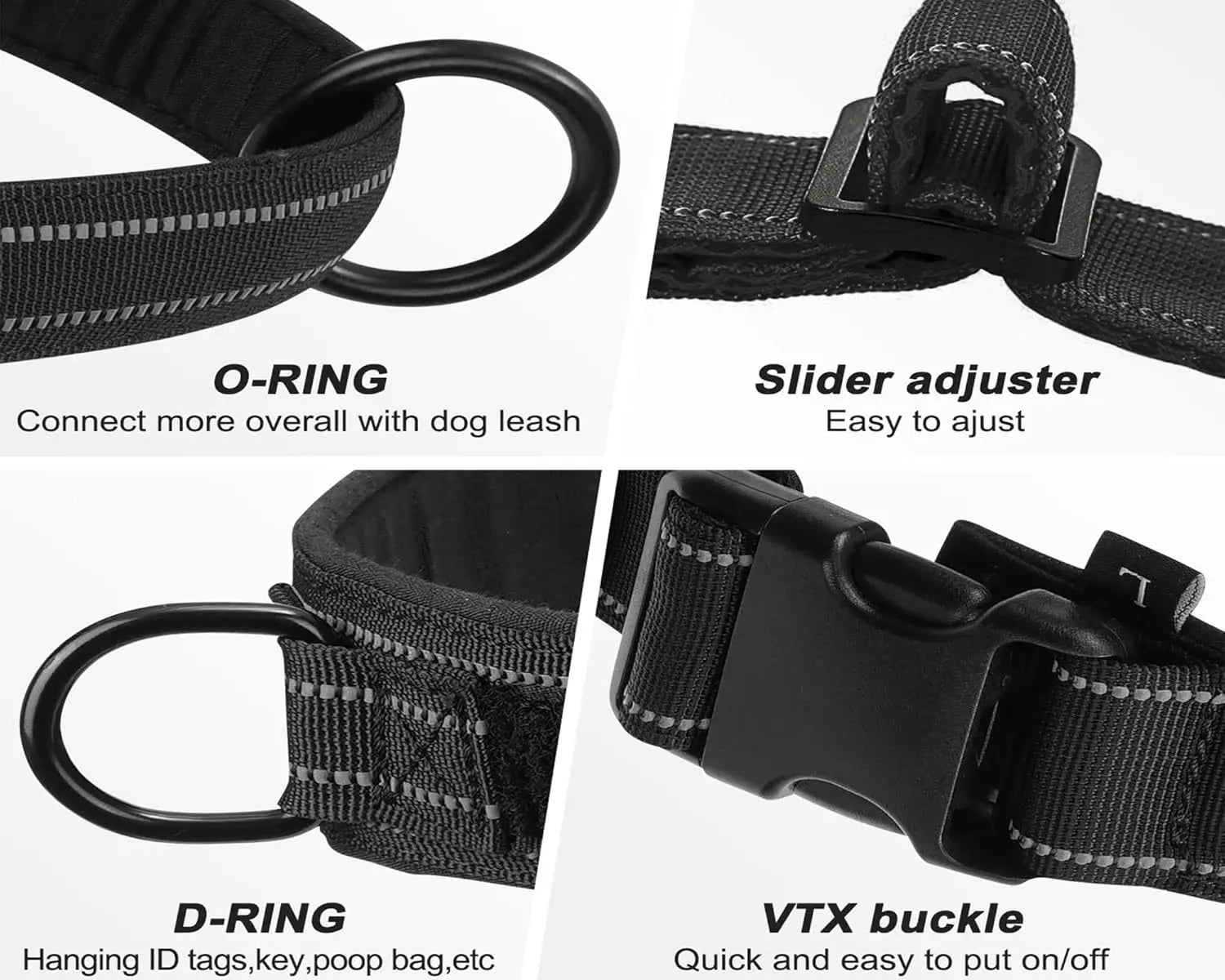 Tactical No-Pull Dog Harness for Large Breed: Heavy-Duty Vest with Reflective Strip, Adjustable & Padded for Control and Pullers