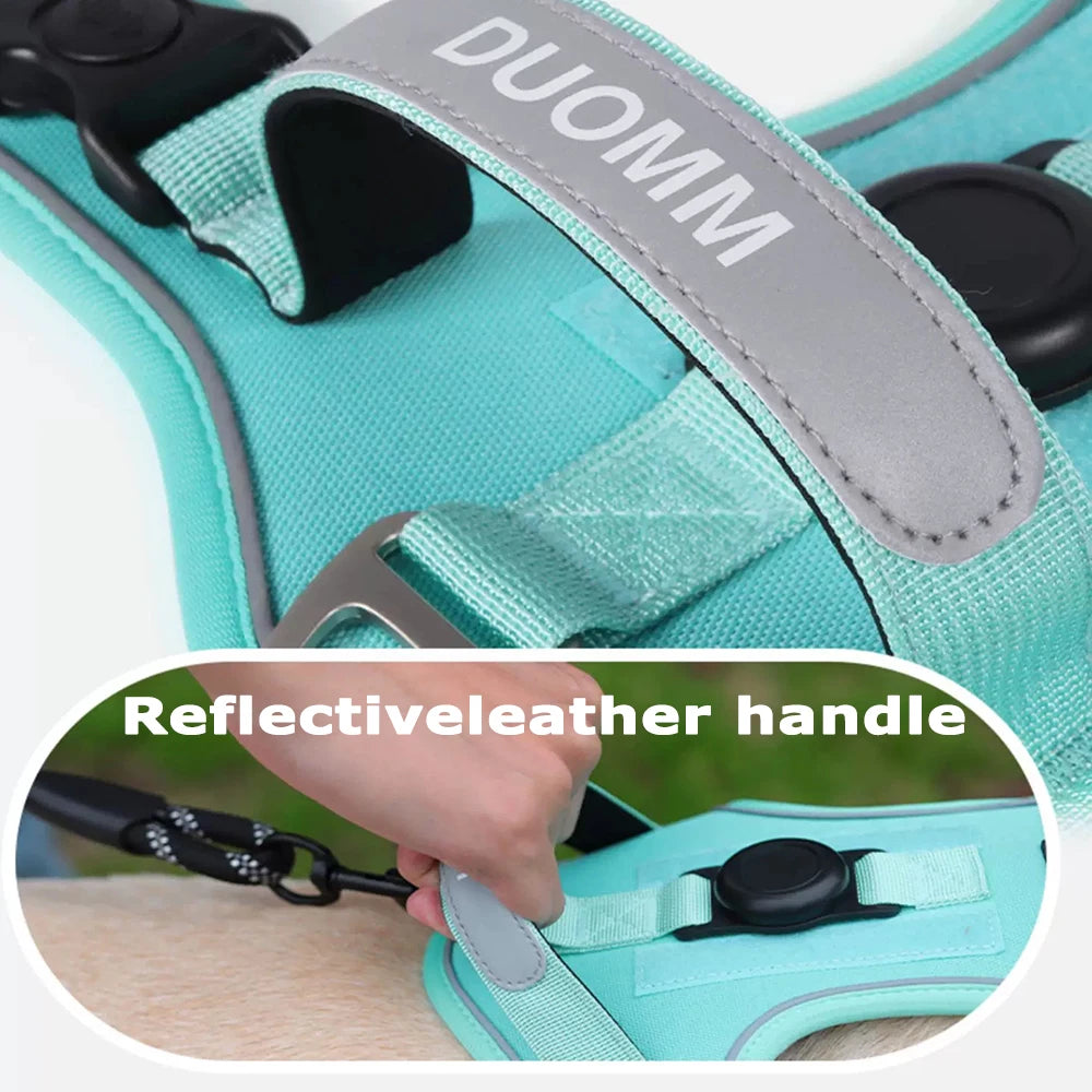 Dog Harness with Airtag Holder and Leash Set-Premium Oxford Breathable Material Durable Reflective Dog Harness and Leash Set