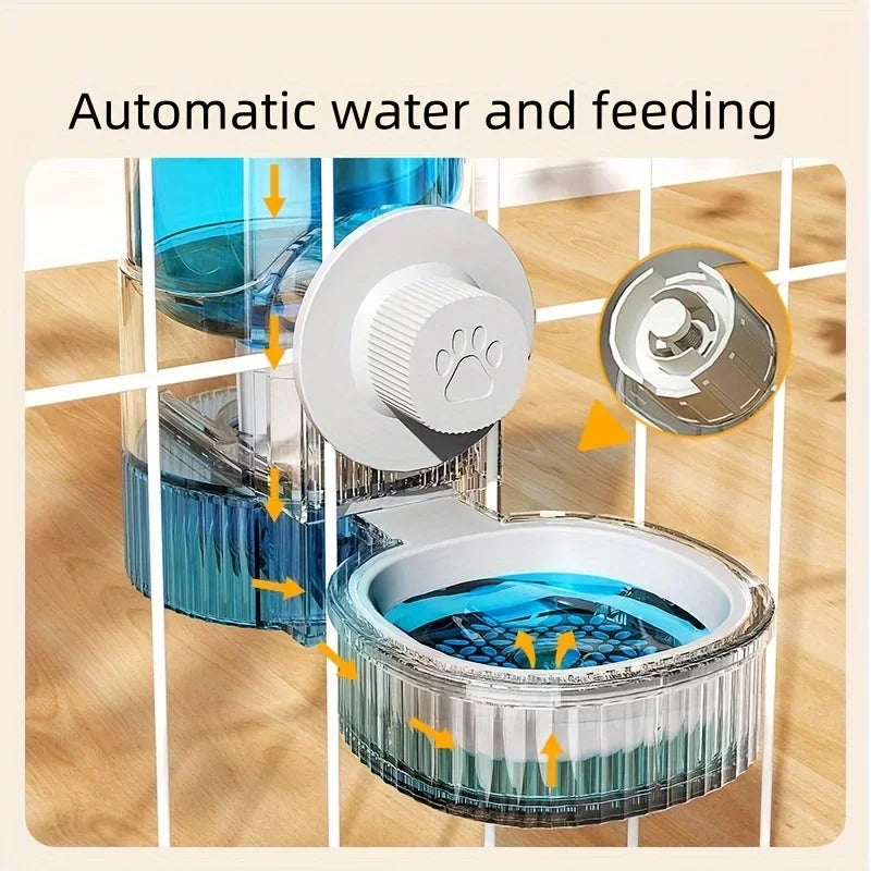 AURABASE - Hanging Automatic Pet Feeder and Water Dispenser, Gravity Auto Feeder and Waterer Set with Container Bowl for Cages.