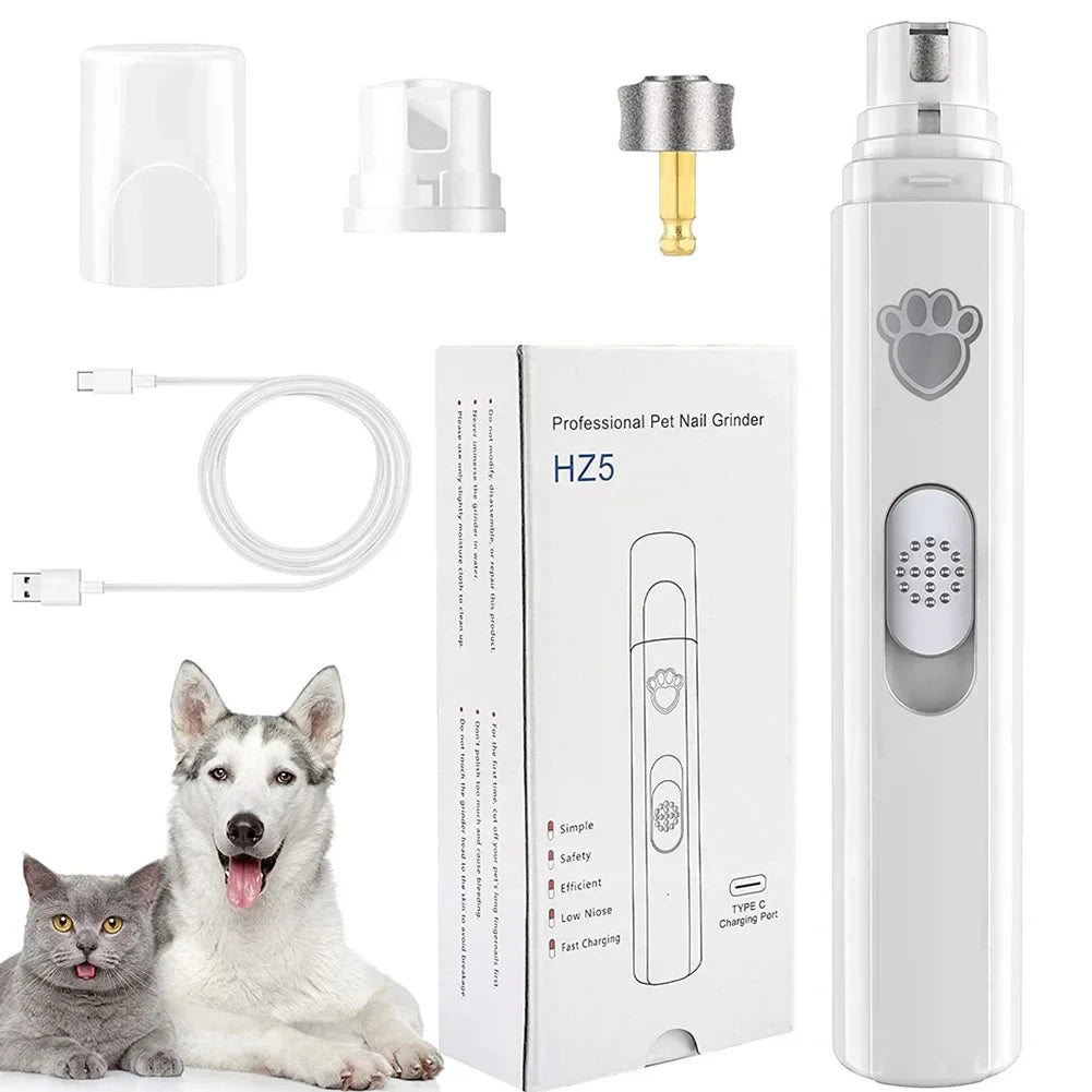 USB Rechargeable Electric Dog Nail Grinder Painless Pet Nail Clipper with Polisher Wheel for Small to Large Pets