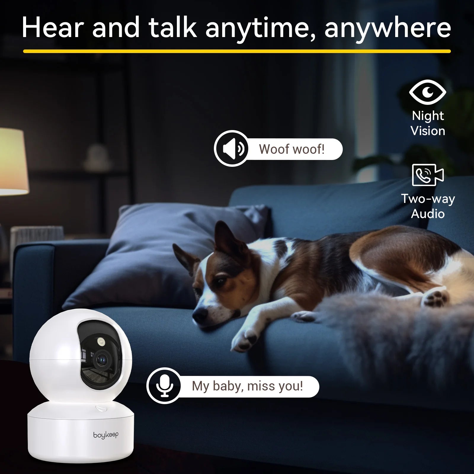 AURABASE - 2K Pet Dog Camera with Phone App, 5G/2.4GHz WiFi Indoor Security Camera, 360° Pan & Tilt, 2-Way Audio, Night Vision.