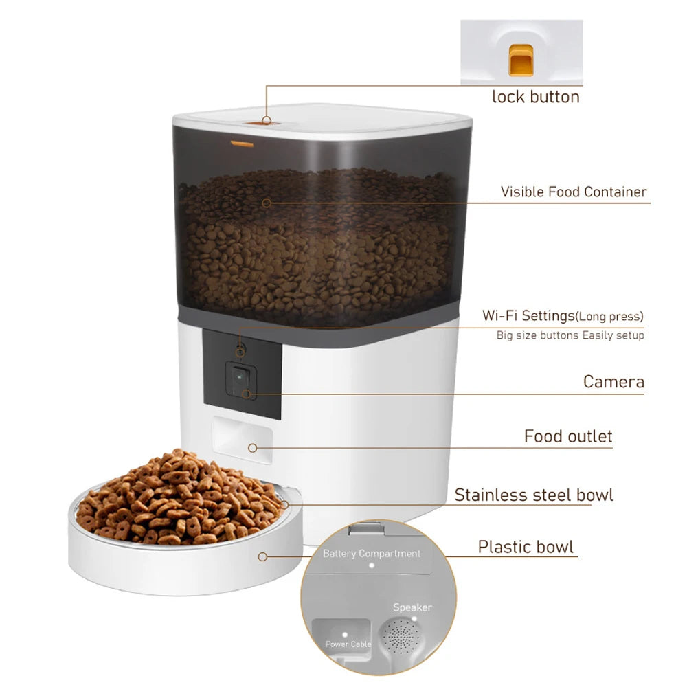 4L With HD Camera Automatic Pet Feeder Cat And Dog Feeding Remote Feed