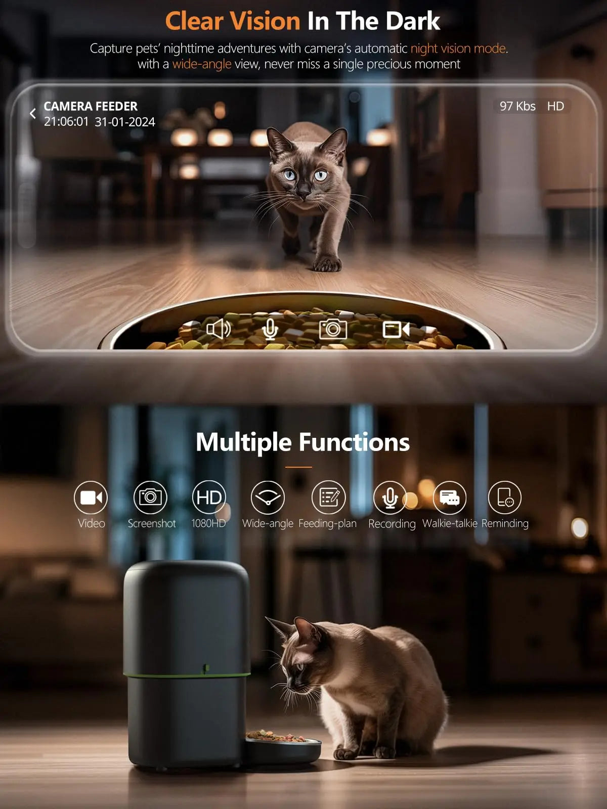 AURABASE - Smart Automatic Cat Feeder with Camera and Wi-Fi, Tuya App Controlled Pet Food Dispenser."