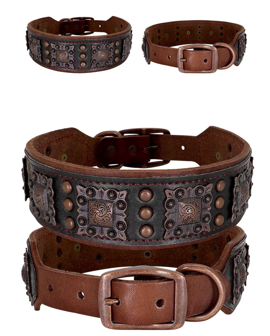 Cool Spiked Dog Collar for Medium Large Dogs Genuine Leather Pitbull Bulldog Adjustable Pet Accessories Collars Necklace