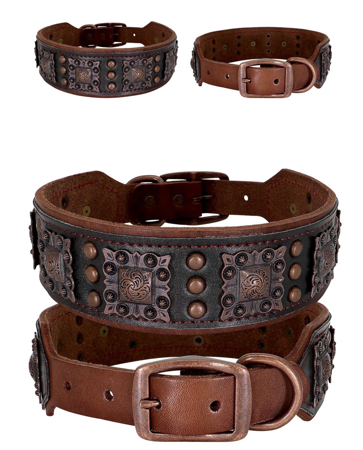 Cool Spiked Dog Collar for Medium Large Dogs Genuine Leather Pitbull Bulldog Adjustable Pet Accessories Collars Necklace