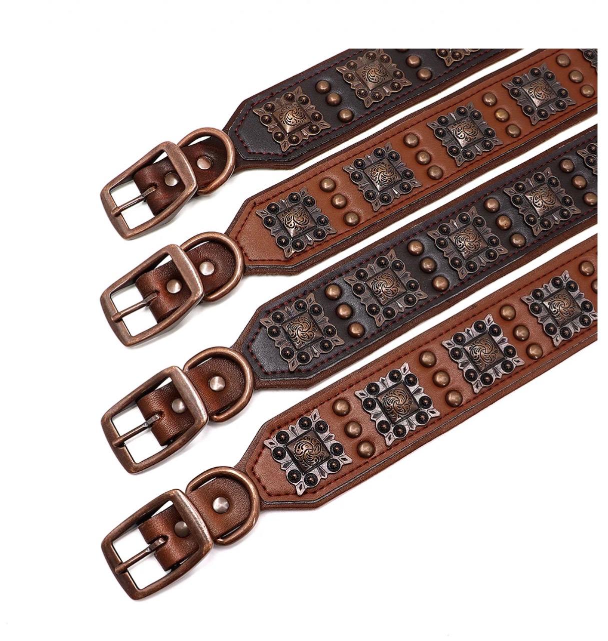 Cool Spiked Dog Collar for Medium Large Dogs Genuine Leather Pitbull Bulldog Adjustable Pet Accessories Collars Necklace