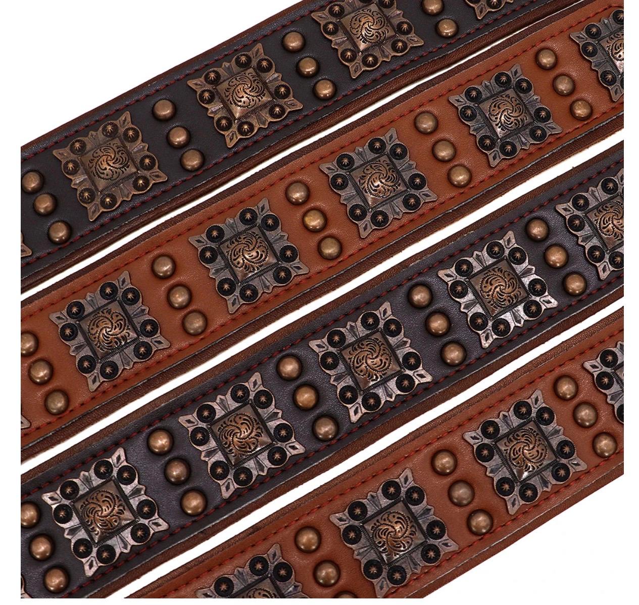 Cool Spiked Dog Collar for Medium Large Dogs Genuine Leather Pitbull Bulldog Adjustable Pet Accessories Collars Necklace
