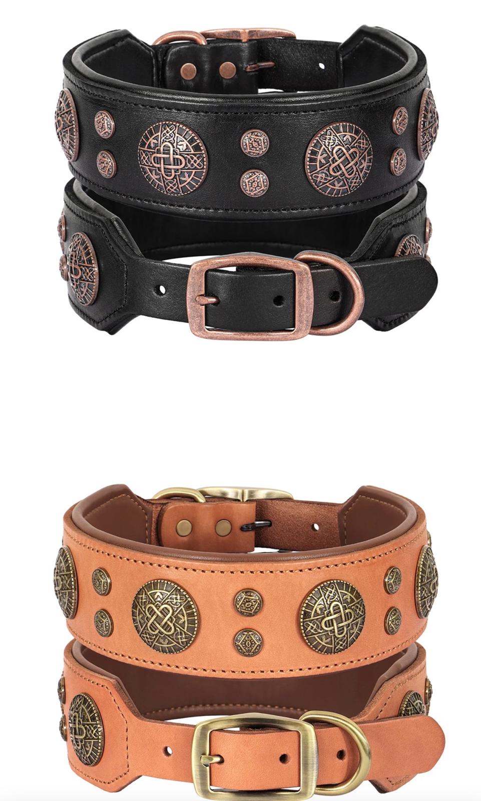 Genuine Leather Dog Collar Cool Spiked Studded Dog Collars Adjustable Pet Necklace for Medium Dogs French Bulldog Labrador