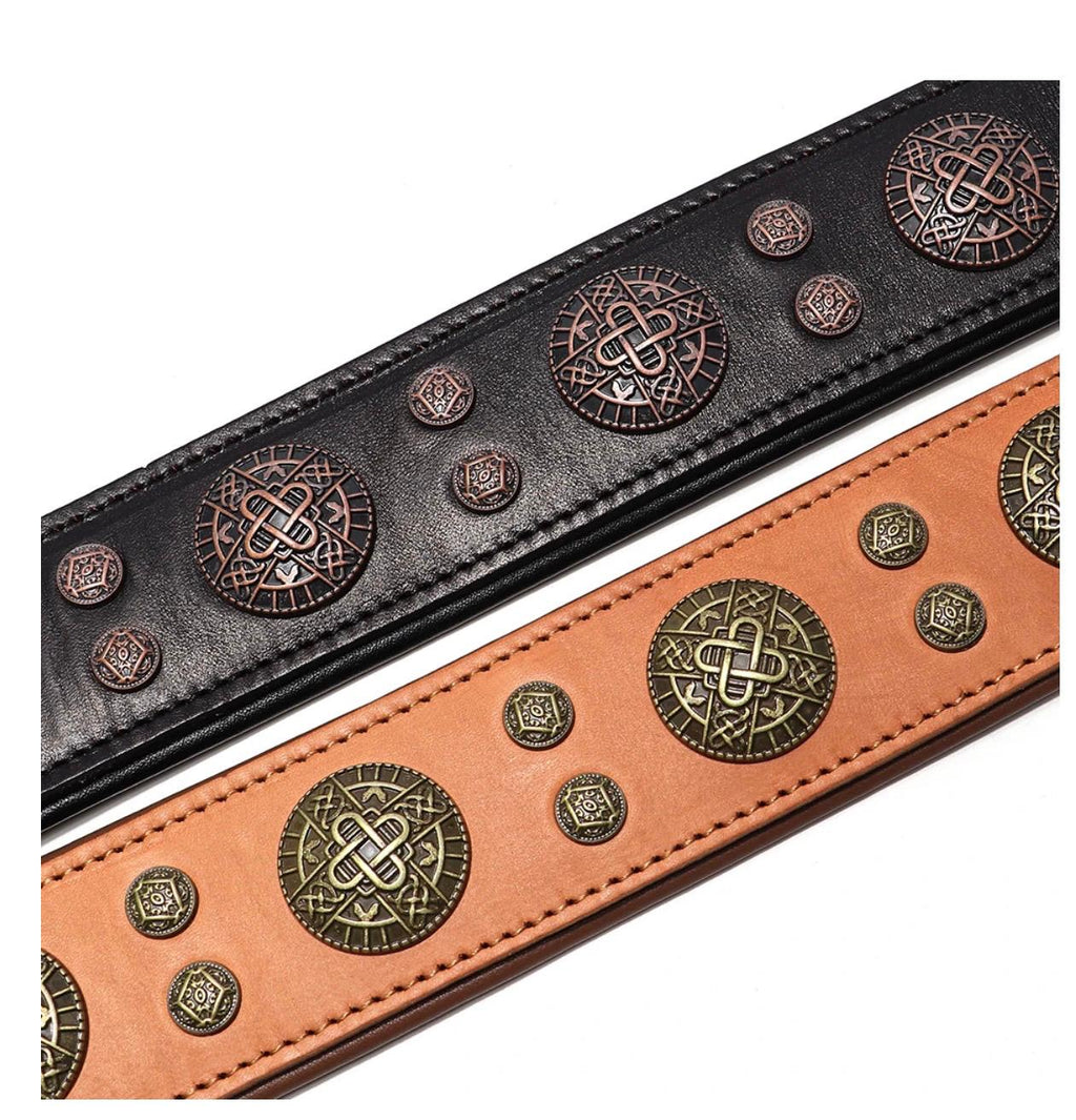 Genuine Leather Dog Collar Cool Spiked Studded Dog Collars Adjustable Pet Necklace for Medium Dogs French Bulldog Labrador
