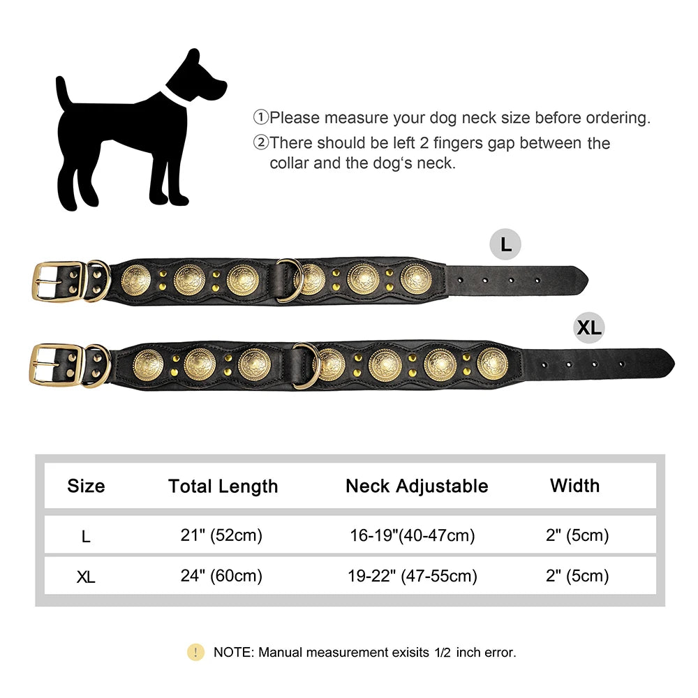 Real Leather Dog Collar Genuine Leather Dog Collars Spiked Studded Big Dog Collar Necklace Adjustable for Medium Large Dogs Pug