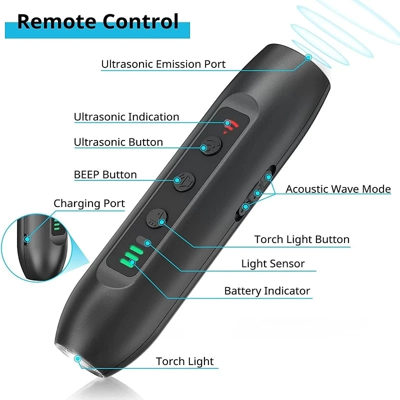 Ultrasonic Pet Dog Cat Repeller anti Barking Stop Bark Training Device Adapter Trainer LED Ultrasonic with Flashlight Repellent