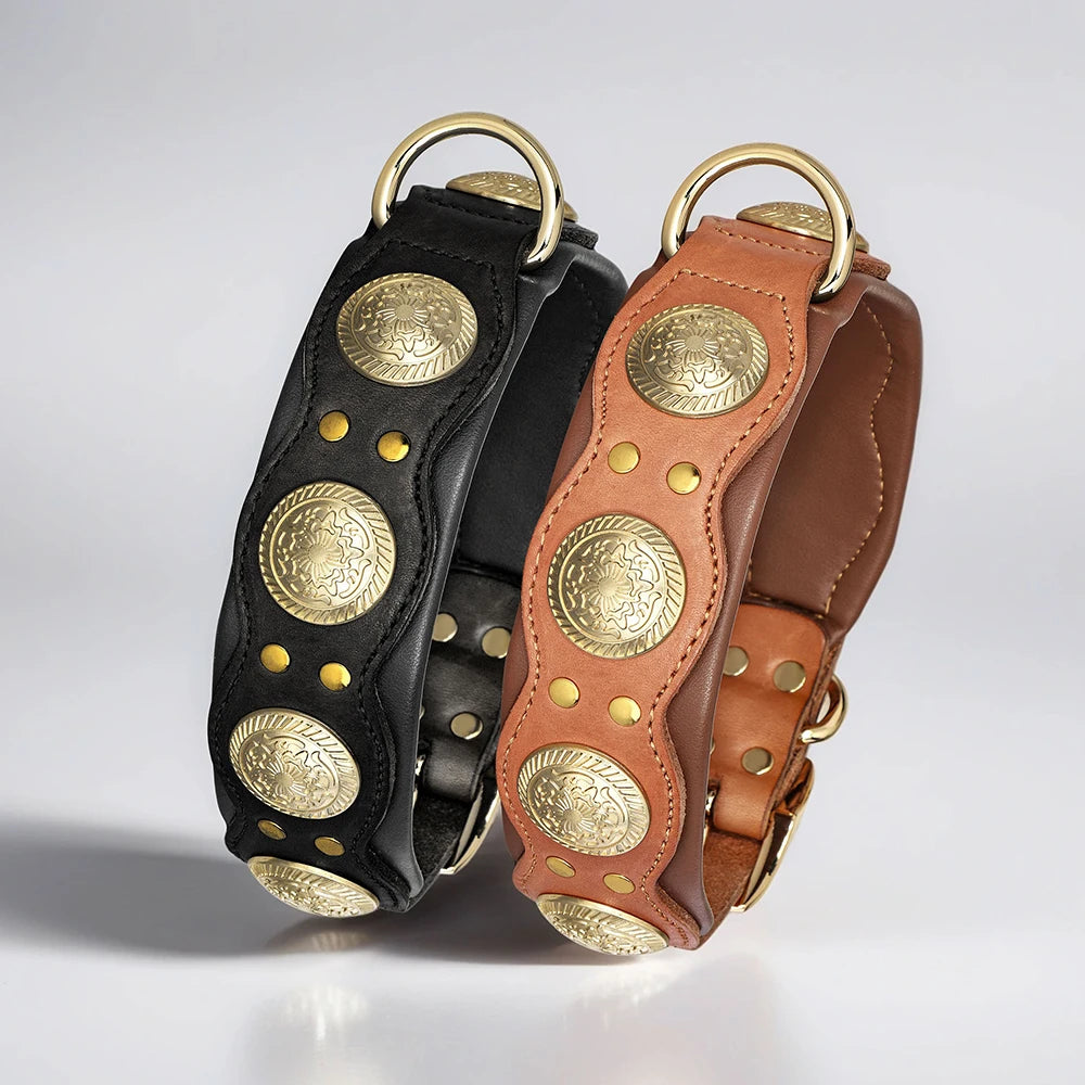 Real Leather Dog Collar Genuine Leather Dog Collars Spiked Studded Big Dog Collar Necklace Adjustable for Medium Large Dogs Pug