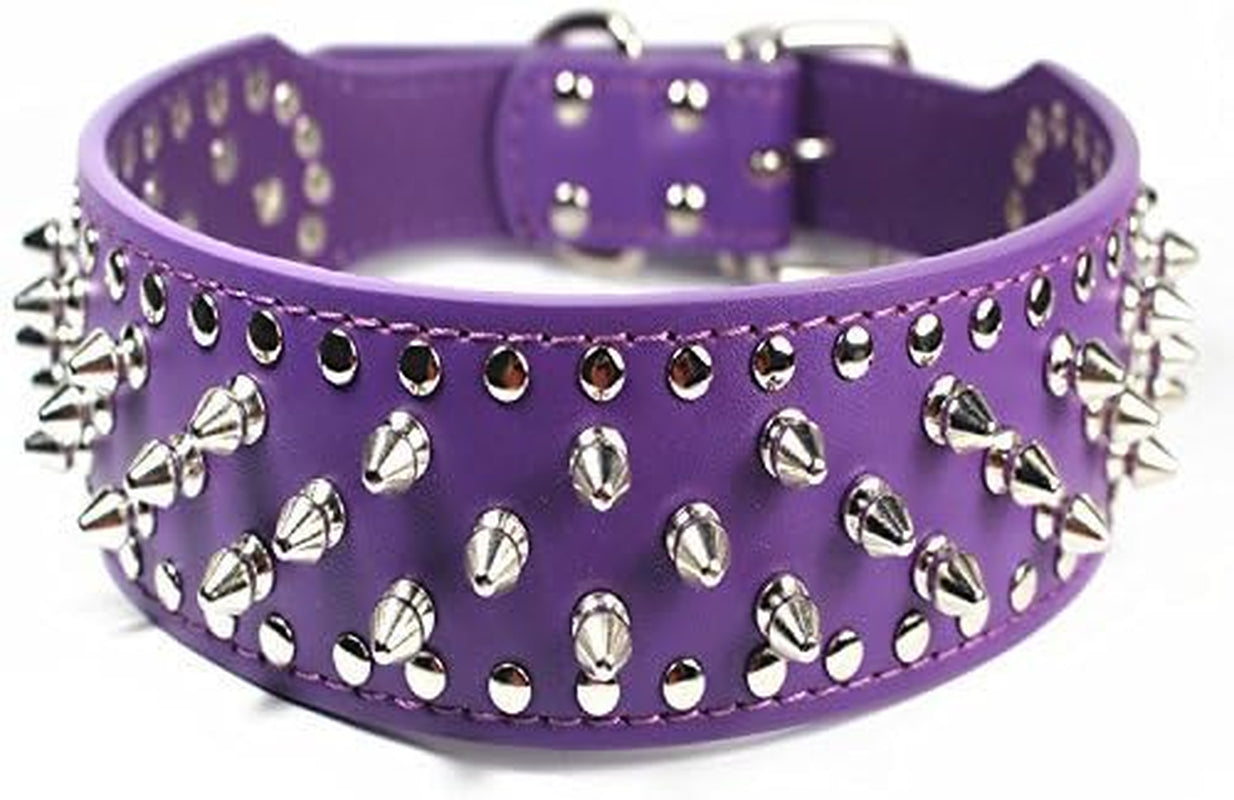 Purple Faux Leather Spiked Studded Dog Collar 2" Wide Pet Collar Pitbull Boxer