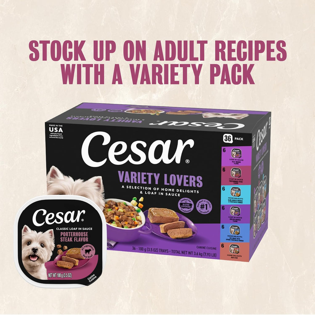 Wet Dog Food, Steak Lovers Variety Pack, 3.5 Oz, 24 Count | Real Meat #1 Ingredient, Easy Peel Trays, 100% Complete & Balanced, No Fillers, No Added Sugar, No Artificial Flavors