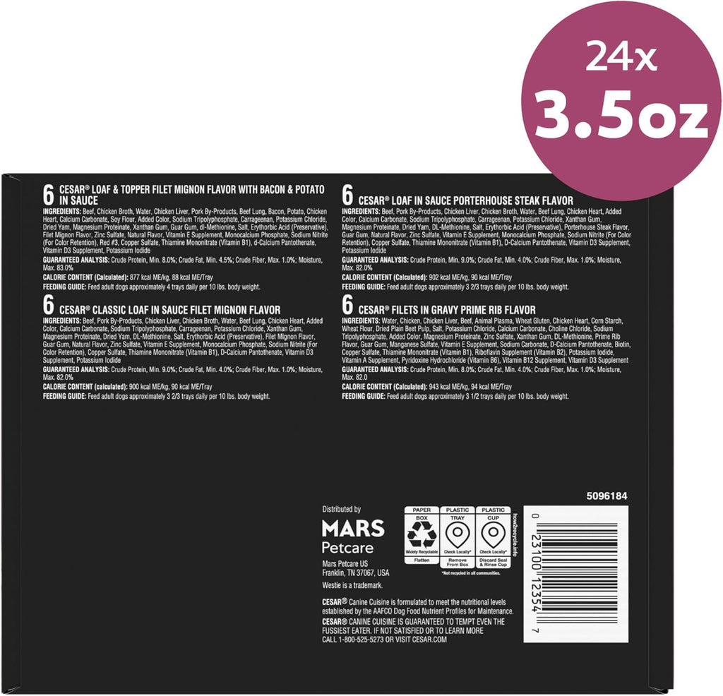 Wet Dog Food, Steak Lovers Variety Pack, 3.5 Oz, 24 Count | Real Meat #1 Ingredient, Easy Peel Trays, 100% Complete & Balanced, No Fillers, No Added Sugar, No Artificial Flavors