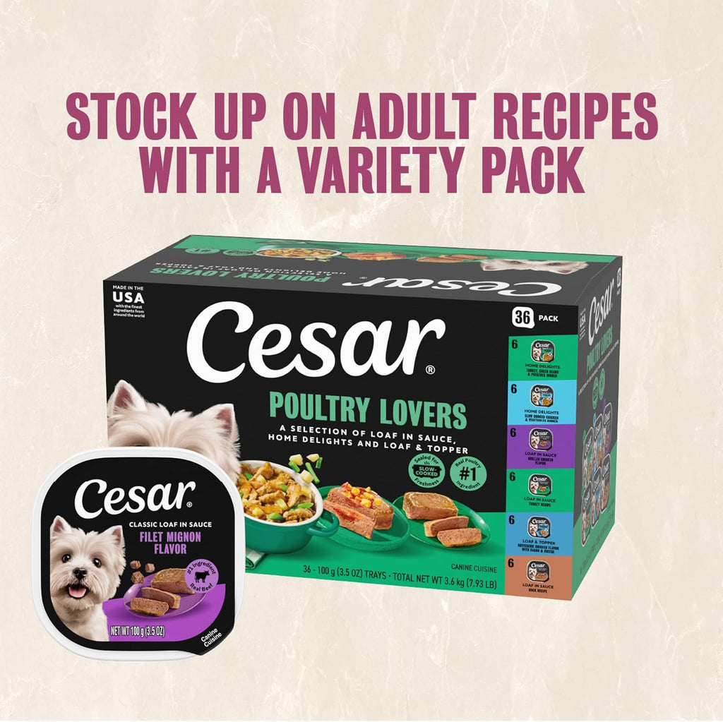 Wet Dog Food, Steak Lovers Variety Pack, 3.5 Oz, 36 Count | Real Meat #1 Ingredient, Easy Peel Trays, 100% Complete & Balanced, No Fillers, No Added Sugar, No Artificial Flavors
