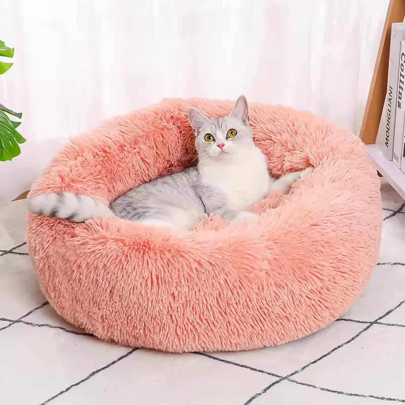 Cat Bed Long Plush Dogs Basket Cushion Cat Bed Cat Mat Animals Sleeping Sofa 40-60Cm round Pet Bed for Large Dog Bed Super Soft