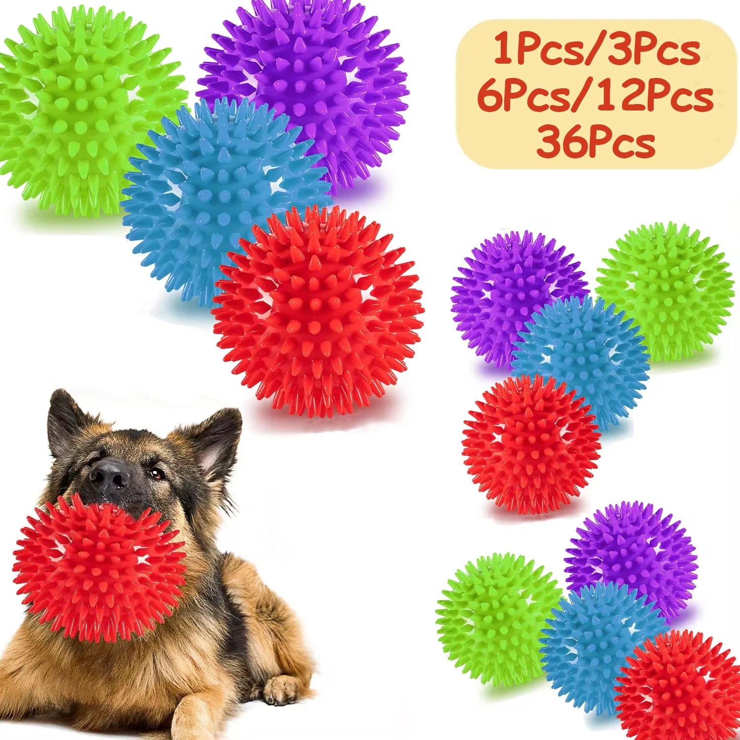 1/36Pcs Squeaky Dog Toys Spiky Dog Balls Cleans Teeth and Gum Health for Your Pet Squeaker Ball Toys for Aggressive Chewers