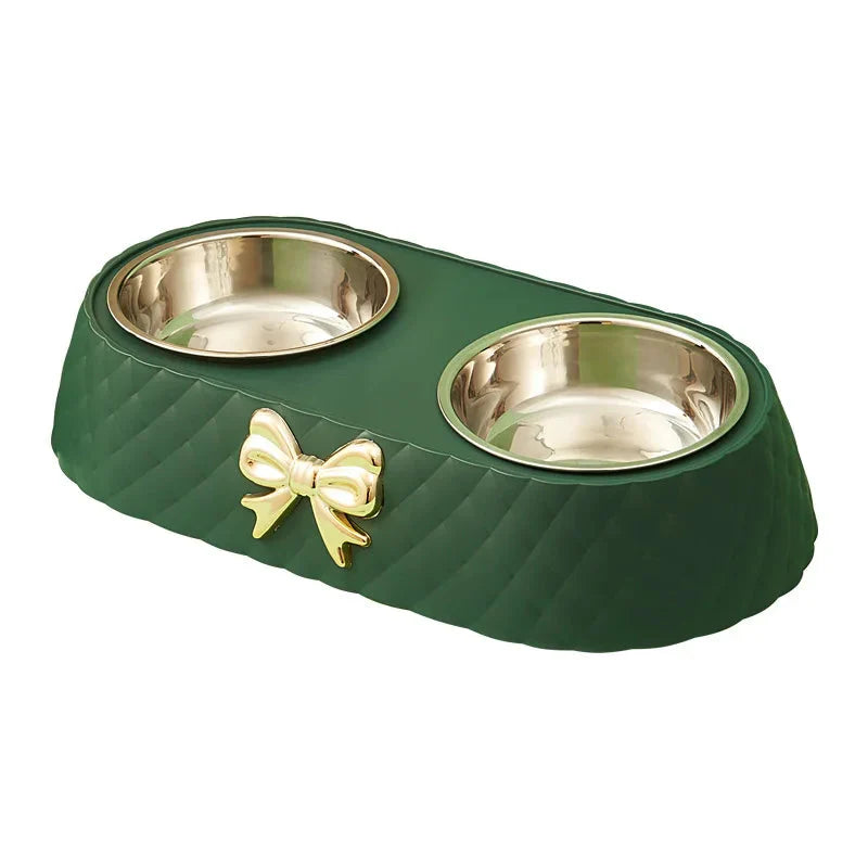 Elegant Stainless Steel Pet Bowl Set with Bow Tie Design – Durable and Stylish Feeding Solution