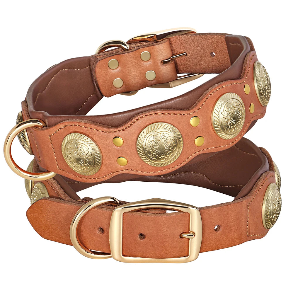 Real Leather Dog Collar Genuine Leather Dog Collars Spiked Studded Big Dog Collar Necklace Adjustable for Medium Large Dogs Pug