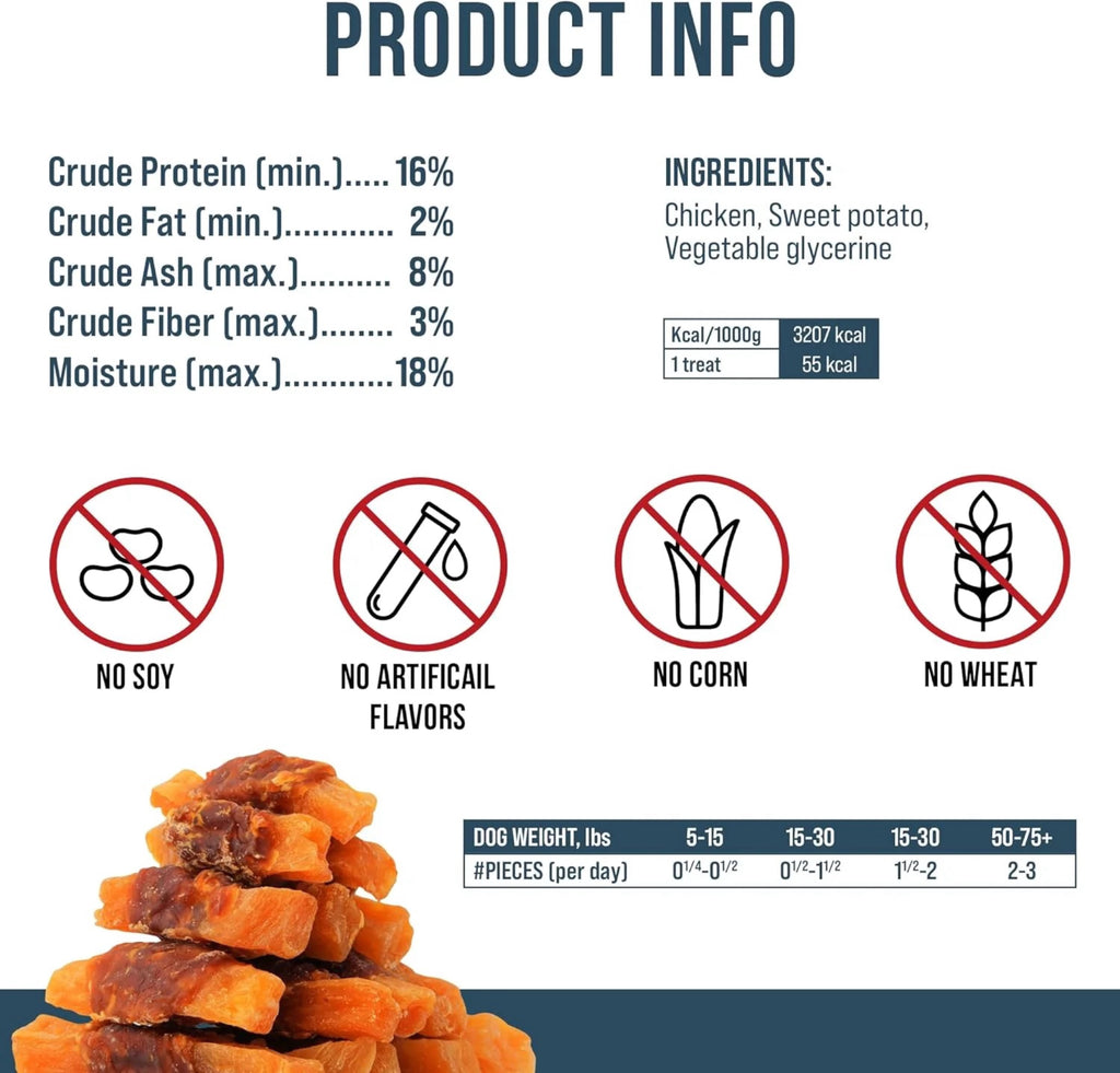 Dog Treats Sweet Potato Jerky Chicken Wraps 24 Oz - Human Grade - Grain Free Natural Meat - All Natural High Protein Dried Strips - Best Chews for Small & Large Dogs - Bulk Soft Pack