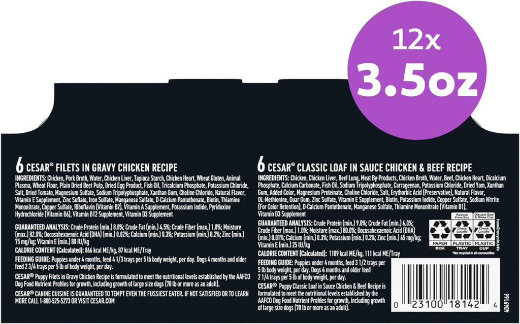 Classic Loaf in Sauce Wet Dog Food Butcher'S Selects Variety Pack, Dry-Aged Ribeye Flavor and Filet Mignon Flavor, 3.5 Oz. Easy Peel Trays, Variety Pack (12 Count, Pack of 1)
